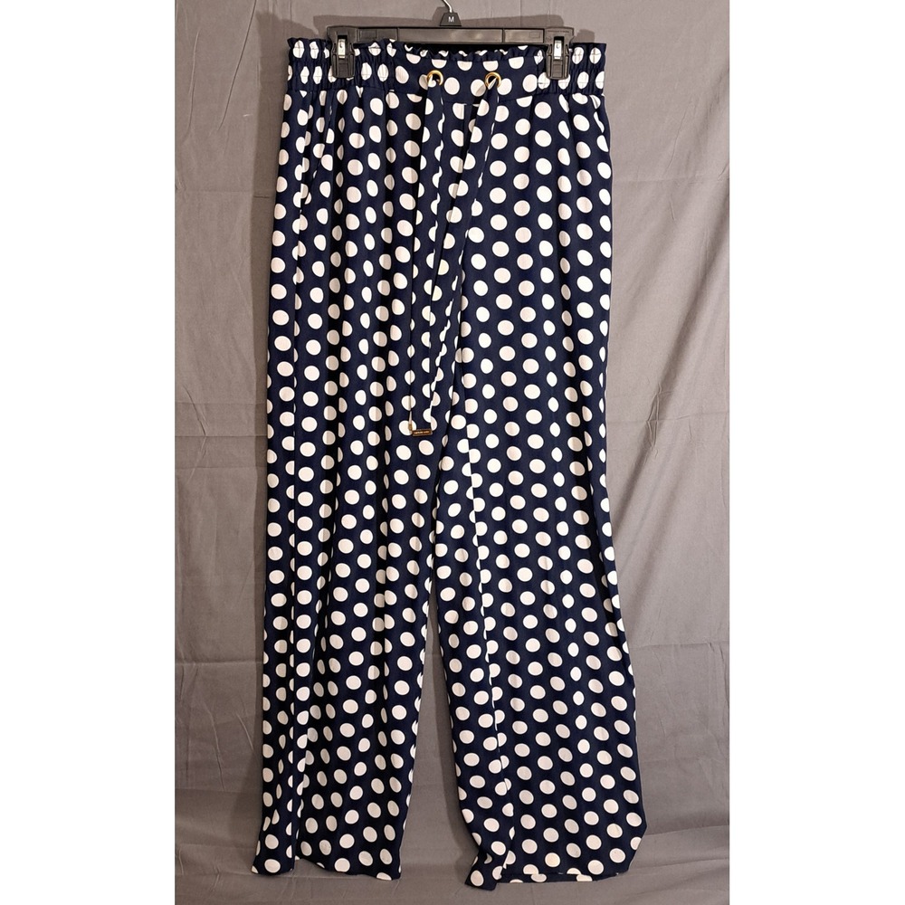 Michael‎ Kors Polka Dot Flowy Drawstring Pants Women's Size Medium Blue White